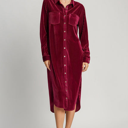 Umgee Texture Curved Hem Button Down Shirt Dress