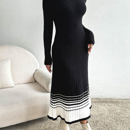 Contrast Mock Neck Long Sleeve Sweater Dress