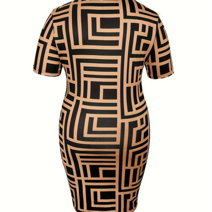 Plus Size Sweetheart Neck Short Sleeve Mini Dress