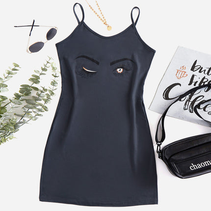 Graphic Scoop Neck Mini Cami Dress