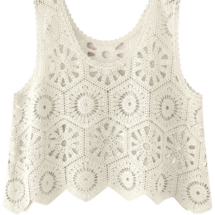 Openwork Round Neck Knit Vest