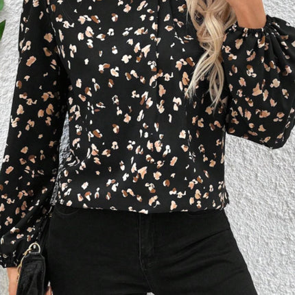 Printed Mock Neck Balloon Sleeve Blouse