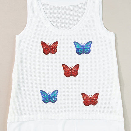 Sequin Butterfly Round Neck Tank