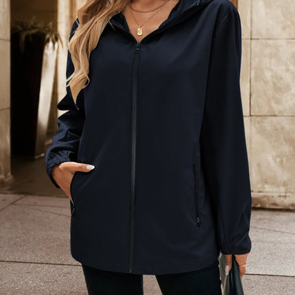 Pocketed Zip Up Hooded Jacket