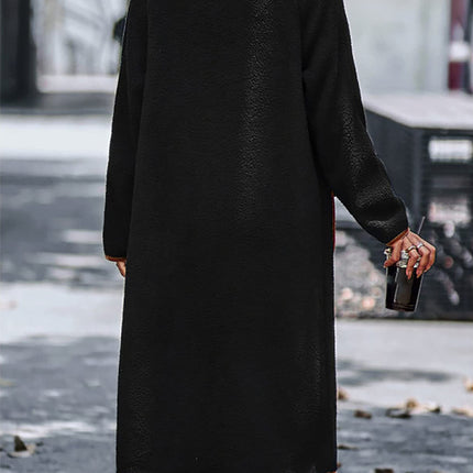 Full Size Contrast Trim Long Sleeve Coat with Pockets