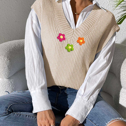 Flower V-Neck Sweater Vest