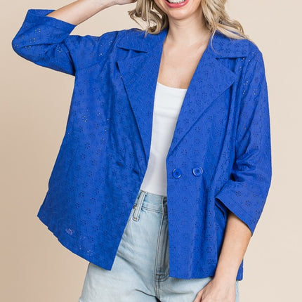 Culture Code Double Breasted Eyelet Jacket with Pockets