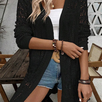 Openwork Open Front Long Sleeve Cardigan