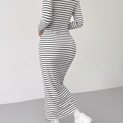 Striped Scoop Neck Long Sleeve Midi Tee Dress