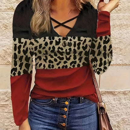 Crisscross Color Block Long Sleeve T-Shirt