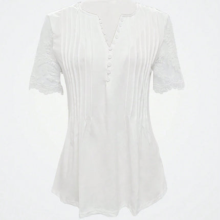 Notched Lace Short Sleeve Top