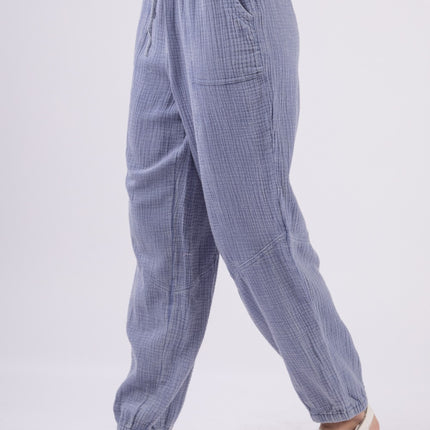 VERY J Washed Woven Crinkle Gauze Drawstring Cargo Pants