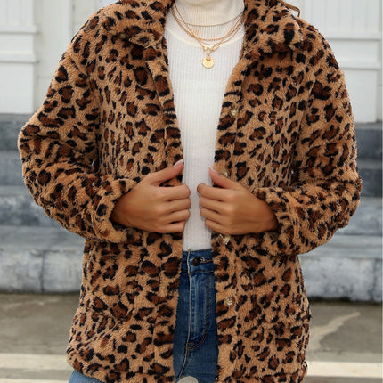 Button Up Drop Shoulder Fuzzy Jacket