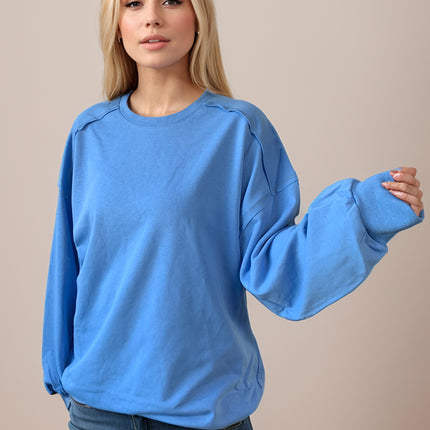 Exposed Seam Round Neck Long Sleeve Sweatshirt