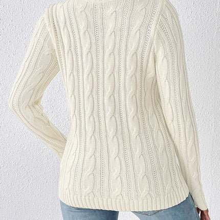 Cable-Knit Round Neck Long Sleeve Sweater