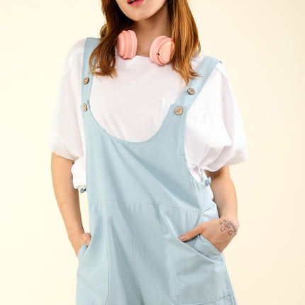 VERY J Adjustable Waist Suspender Overalls with Pockets