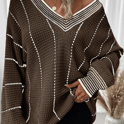 Striped V-Neck Dropped Shoulder Sweater