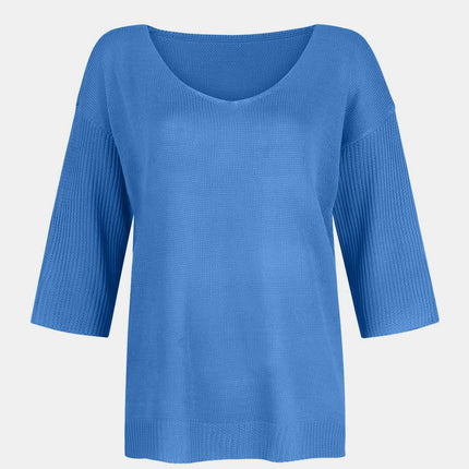 V-Neck Three-Quarter Sleeve Knit Top