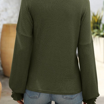 Ribbed Round Neck Long Sleeve T-Shirt - Vickie Lynn's