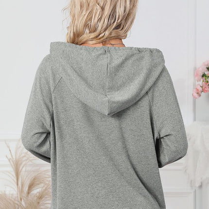 Drawstring Quarter Snap Long Sleeve Hoodie