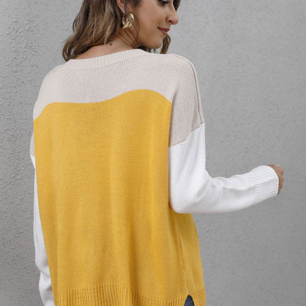 Color Block Round Neck Sweater