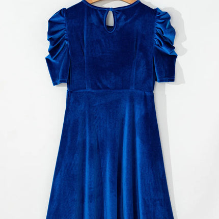 Velvet Round Neck Puff Sleeve Dress