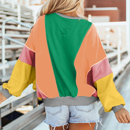 Color Block Round Neck Long Sleeve Top