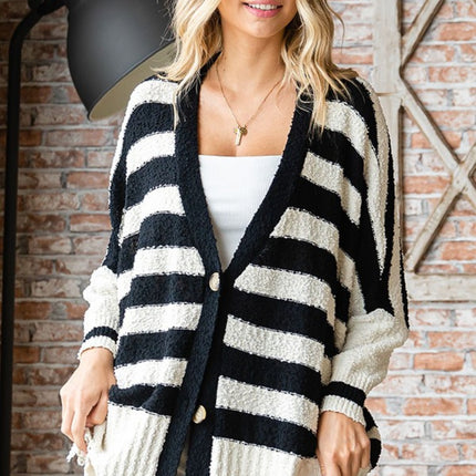 First Love Textured Striped Button Down Cardigan