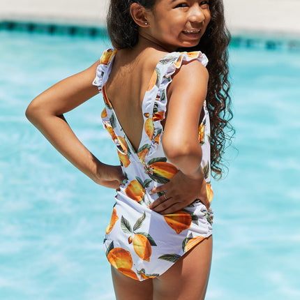 Marina West Swim Float On Ruffled One-Piece in Citrus Orange