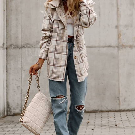 Plaid Removable Hood Button Up Shacket