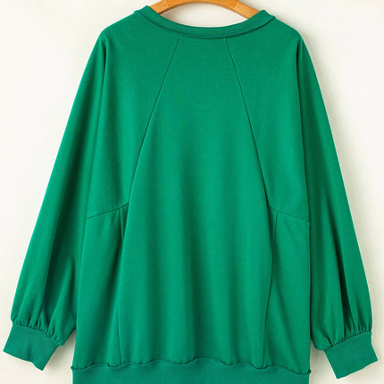 Plus Size Cutout Hem Notched Long Sleeve Sweatshirt