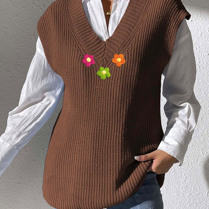 Flower V-Neck Sweater Vest