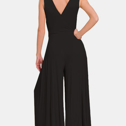 Zenana Surplice Neckline Sleeveless Jumpsuit