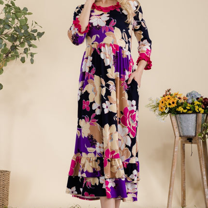 Celeste Full Size Floral Ruffled Midi Dress