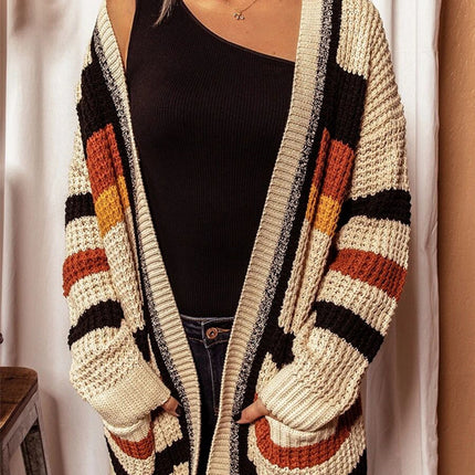 Striped Open Front Longline Cardigan