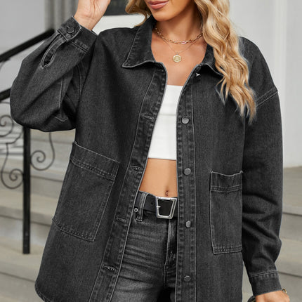 Removable Hood Button Up Long Sleeve Denim Jacket