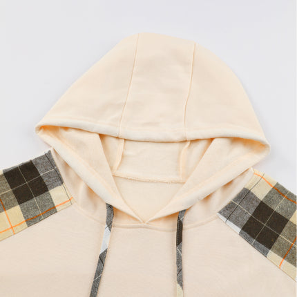 Drawstring Plaid Long Sleeve Hoodie