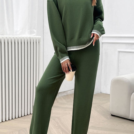 Devine Round Neck Dropped Shoulder Top and Pants Sweater Set