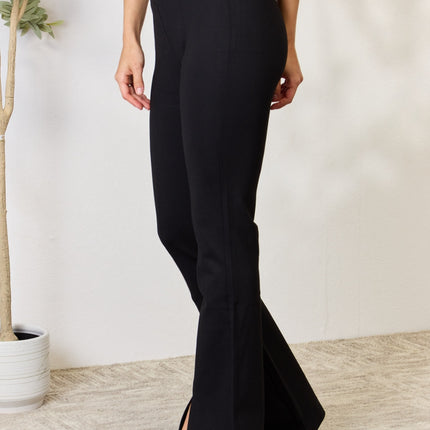 Kancan V-Waistband Slit Flare Pants