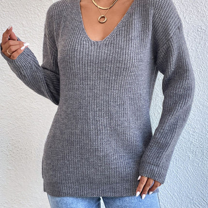 Crisscross V-Neck Long Sleeve Sweater