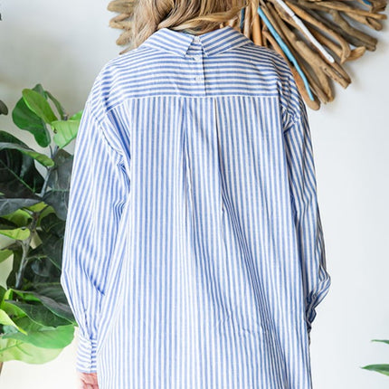 First Love Striped Button Down High-Low Hem Shirt