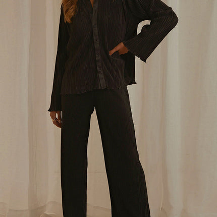 Collared Neck Long Sleeve Top and Pants Lounge Set