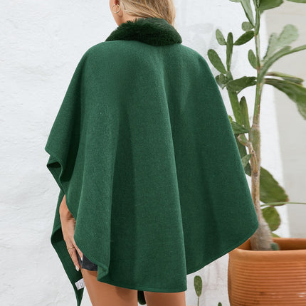 Fuzzy Trim Open Front Poncho