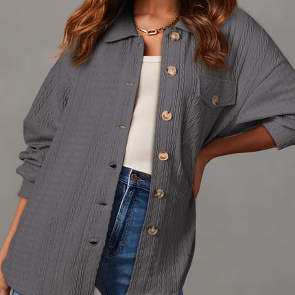 Textured Button Up Long Sleeve Shacket