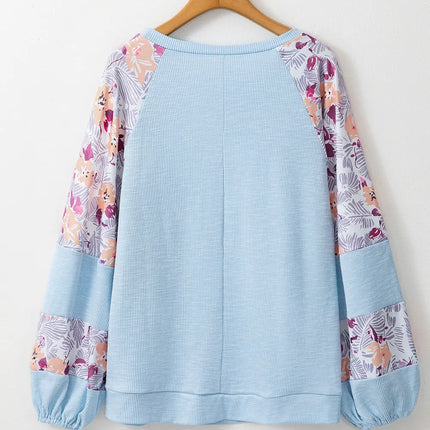 Printed Round Neck Balloon Sleeve Blouse