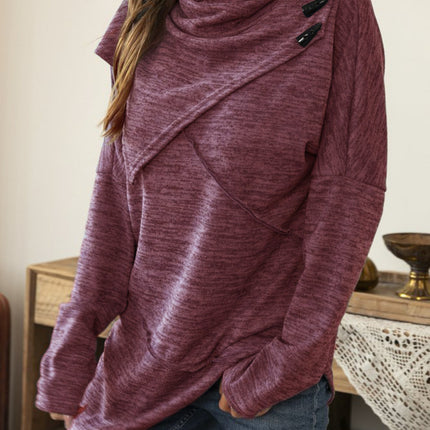 Asymmetrical Hem Cowl Neck Long Sleeve T-Shirt