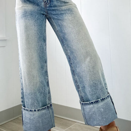 Washed Wide Leg Jeans with Pockets