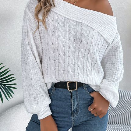 Cable-Knit One Shoulder Long Sleeve Sweater