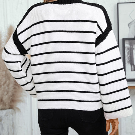 Striped Round Neck Long Sleeve Sweater