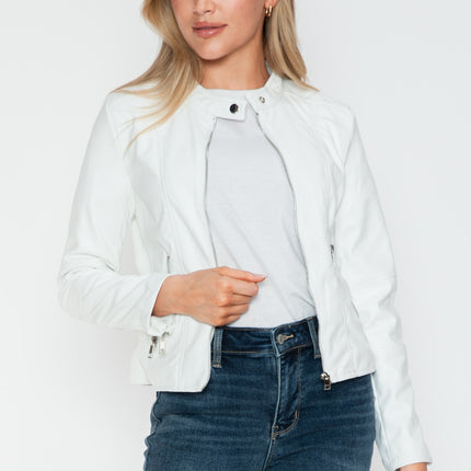 Snobbish PU Leather Zip Up Jacket with Pockets